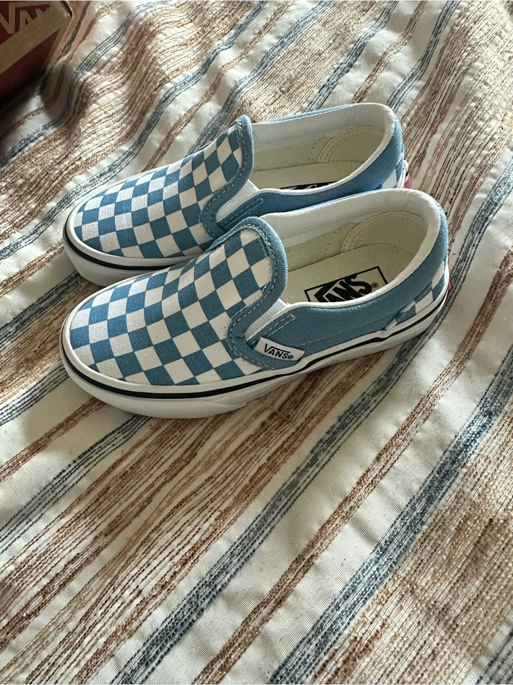 Vans Kids Light Blue and White Checkerboard Slip-On Sneakers